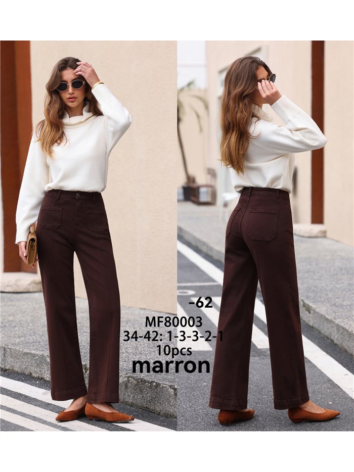 Jeans marroni a gamba larga con tasche anteriori