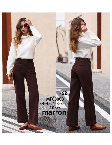Jeans marroni a gamba larga con tasche anteriori