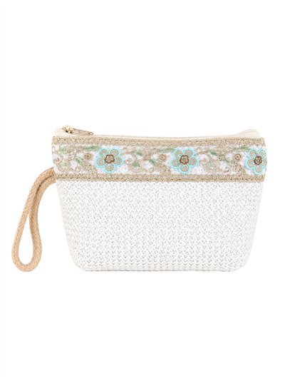 Embroidered raffia cosmetic pouch