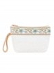 Embroidered raffia cosmetic pouch