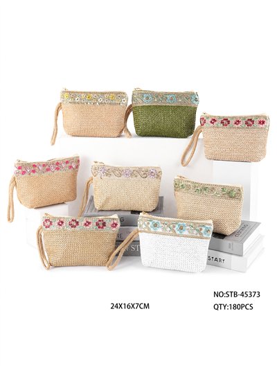 Embroidered raffia cosmetic pouch 2