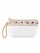 Boho embroidered raffia pouch