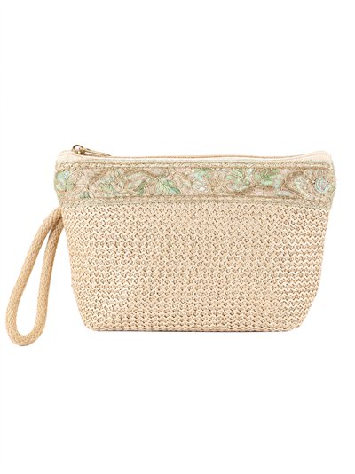 Raffia pouch with embroidered trim