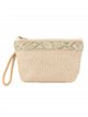 Raffia pouch with embroidered trim