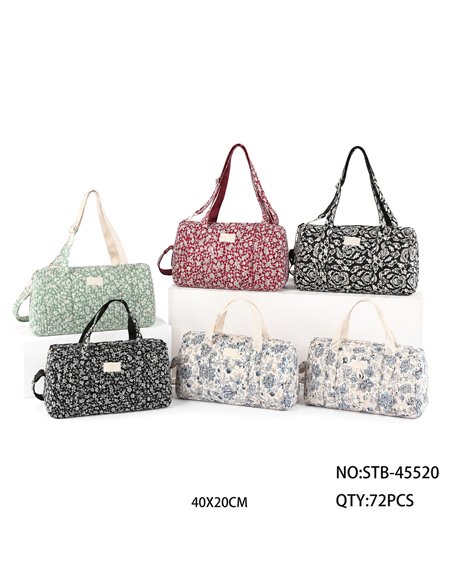 Floral quilted travel bag with strap