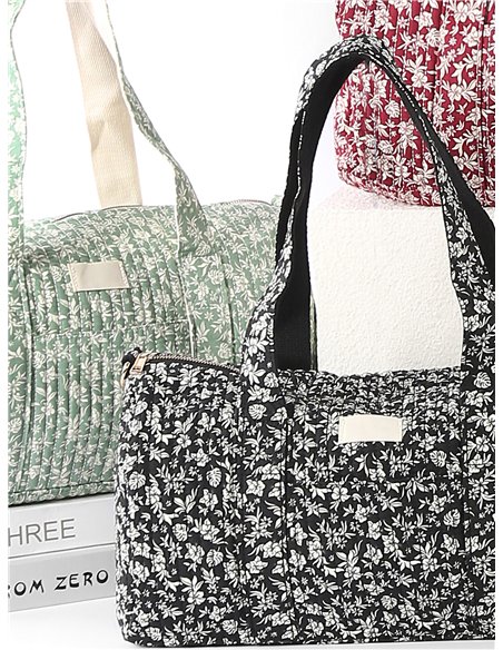 Floral quilted travel bag with strap