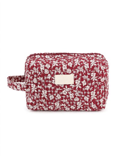 Quilted floral cosmetic pouch