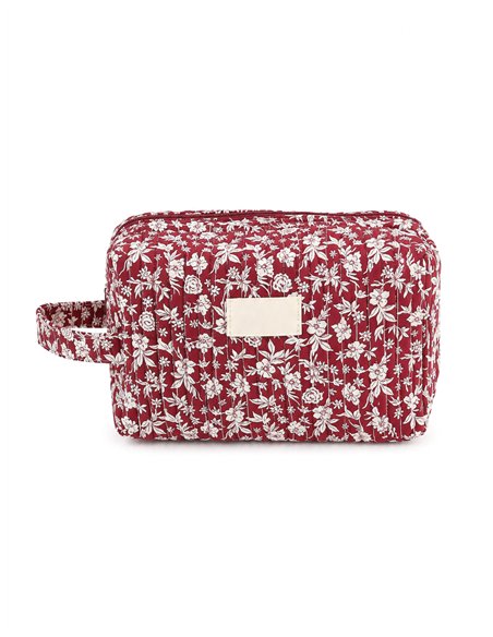 Quilted floral cosmetic pouch