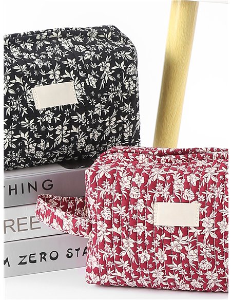 Quilted floral cosmetic pouch