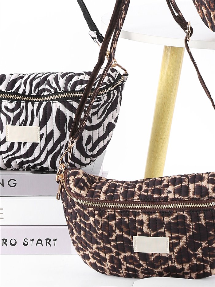 Quilted animal print shoulder bag