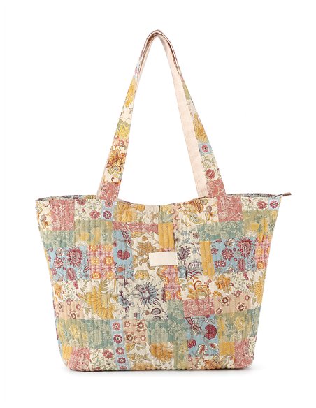 Quilted patchwork shopper tote