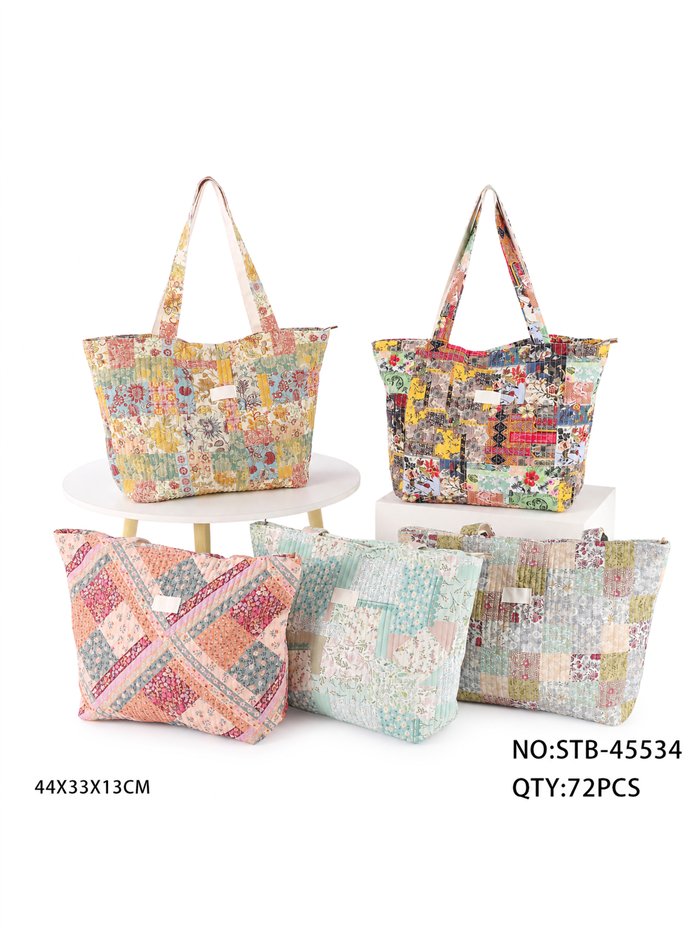 Quilted patchwork shopper tote