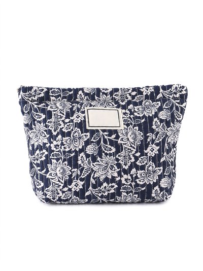 Quilted floral cosmetic pouch