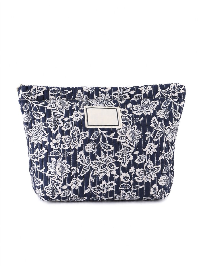 Quilted floral cosmetic pouch