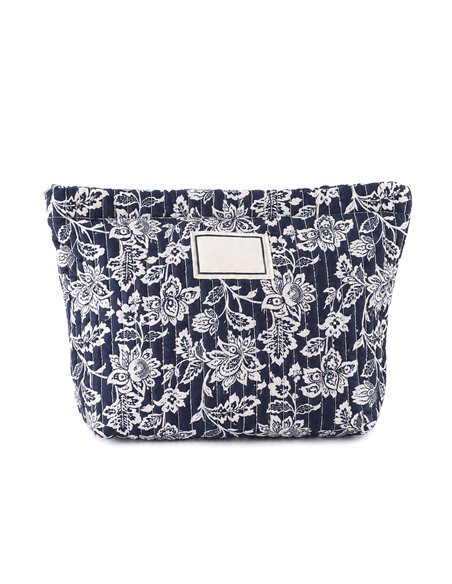 Quilted floral cosmetic pouch