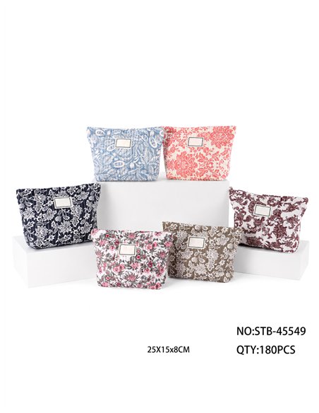 Quilted floral cosmetic pouch