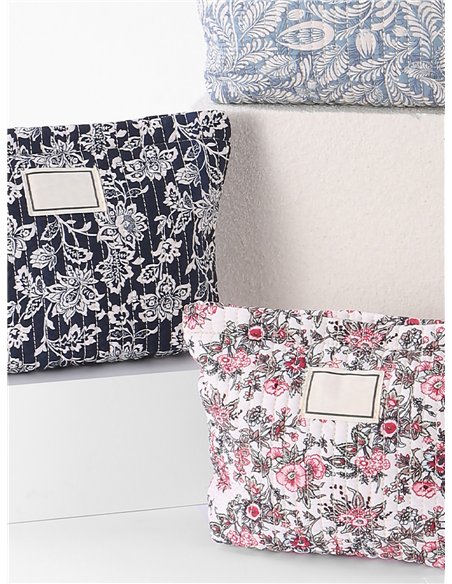 Quilted floral cosmetic pouch