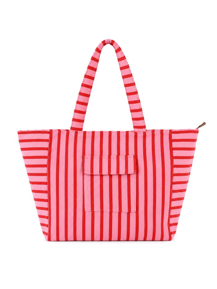 Striped shopper tote with front pocket