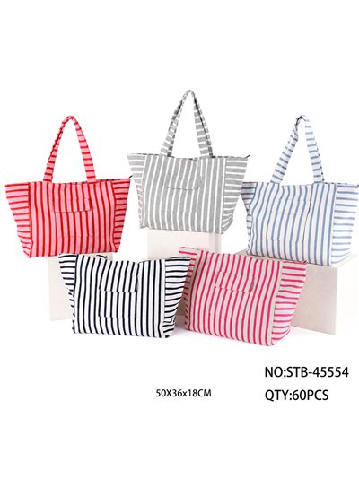 Striped shopper tote with front pocket 2