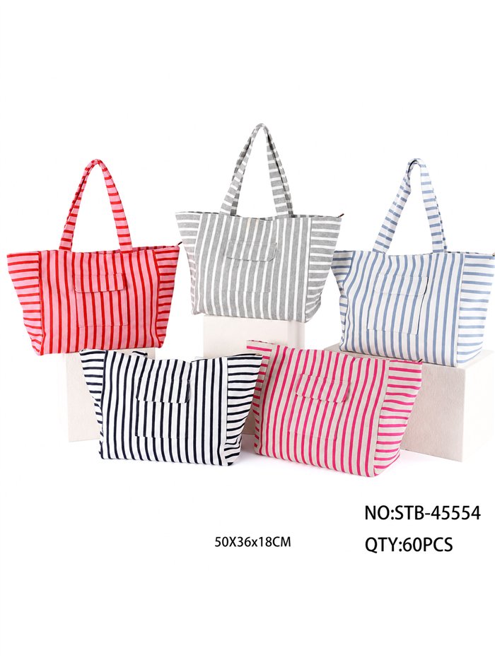 Striped shopper tote with front pocket