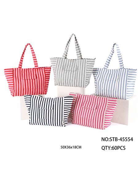 Striped shopper tote with front pocket