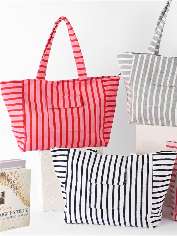 Striped shopper tote with front pocket