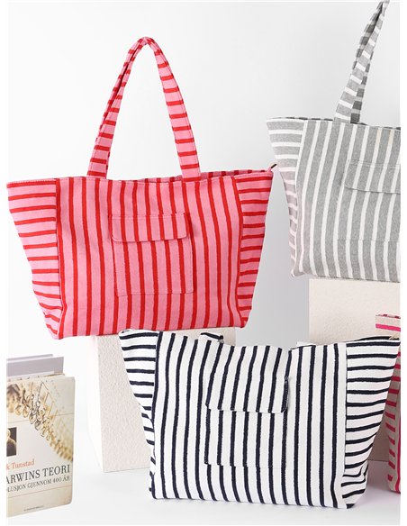 Striped shopper tote with front pocket