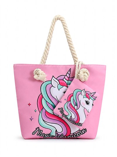 Kids unicorn beach tote with rope handles
