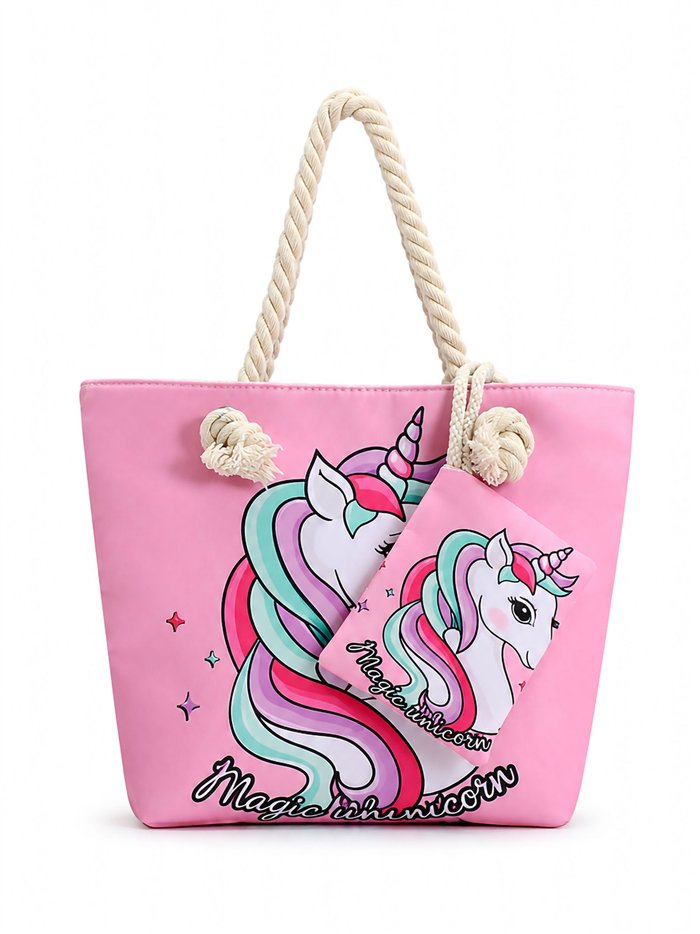 Kids unicorn beach tote with rope handles