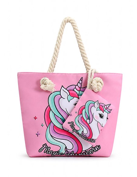 Kids unicorn beach tote with rope handles