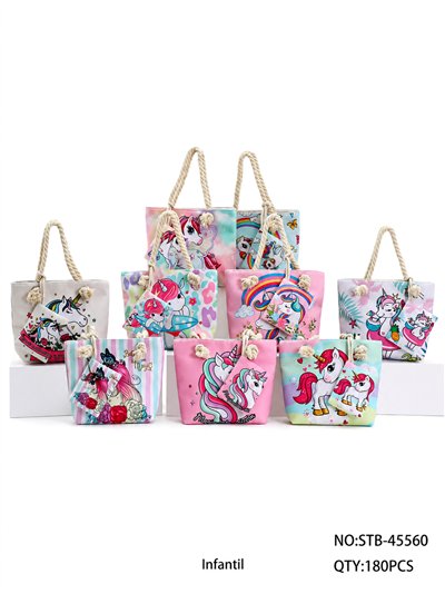 Kids unicorn beach tote with rope handles 2