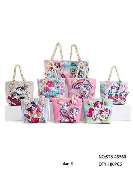 Kids unicorn beach tote with rope handles
