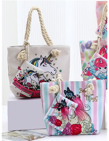 Kids unicorn beach tote with rope handles