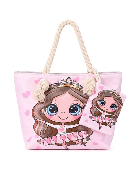 Princess kids beach tote with matching pouch