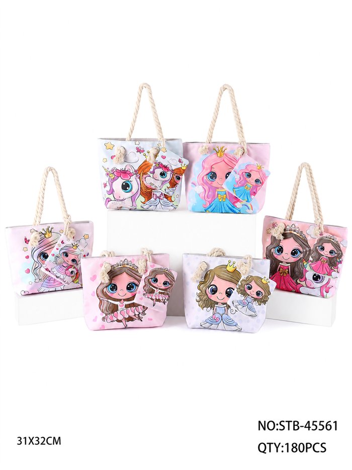 Princess kids beach tote with matching pouch