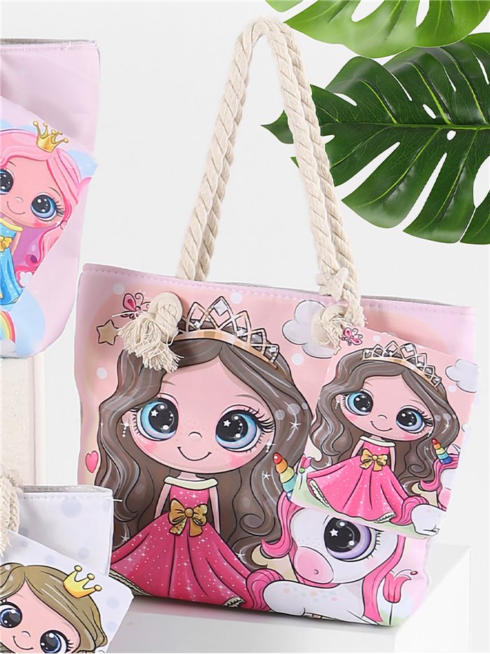 Princess kids beach tote with matching pouch