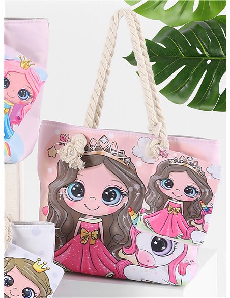 Princess kids beach tote with matching pouch
