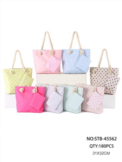 Polka dot mini beach tote with matching pouch 2