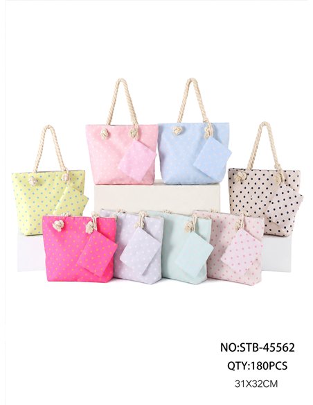 Polka dot mini beach tote with matching pouch