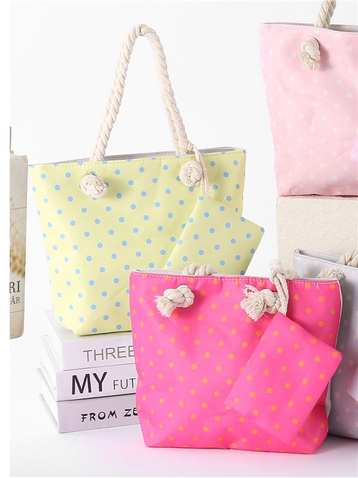 Polka dot mini beach tote with matching pouch