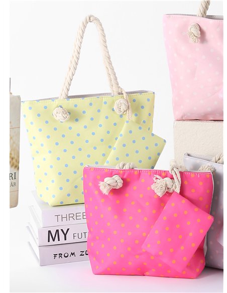 Polka dot mini beach tote with matching pouch