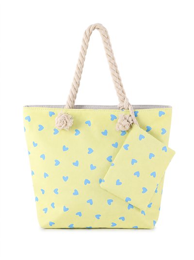 Heart print mini beach tote with matching pouch