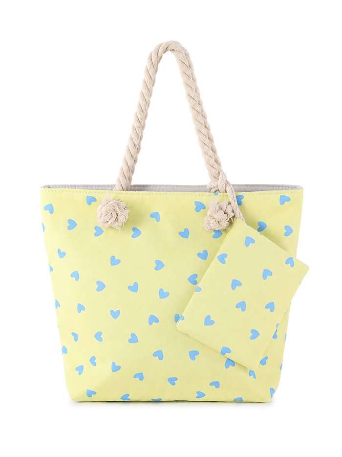 Heart print mini beach tote with matching pouch