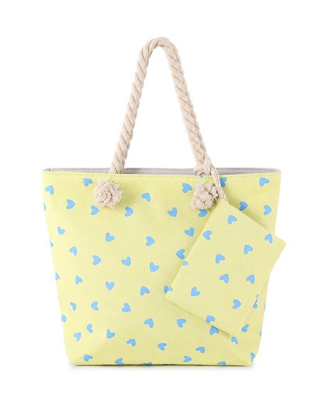 Heart print mini beach tote with matching pouch