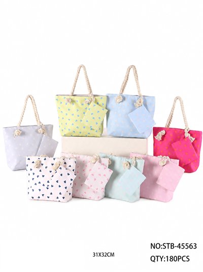 Heart print mini beach tote with matching pouch 2