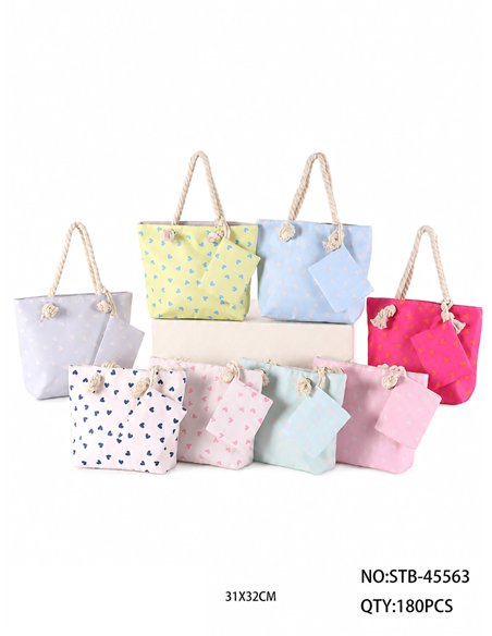 Heart print mini beach tote with matching pouch