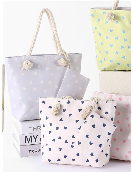 Heart print mini beach tote with matching pouch