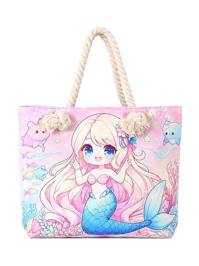 Mermaid kids beach tote with matching pouch