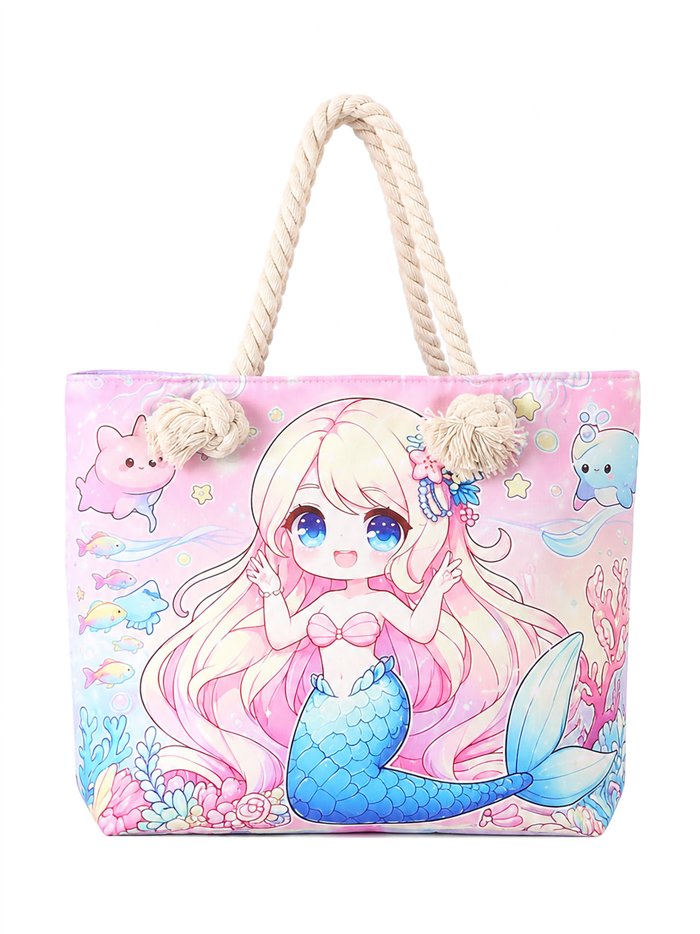 Mermaid kids beach tote with matching pouch