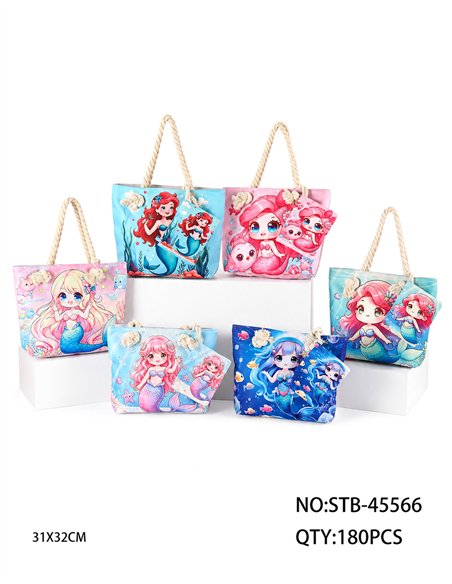 Mermaid kids beach tote with matching pouch